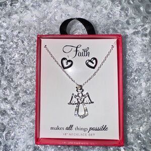 ✨ Faith Angel Necklace & Heart Earrings Set ✨